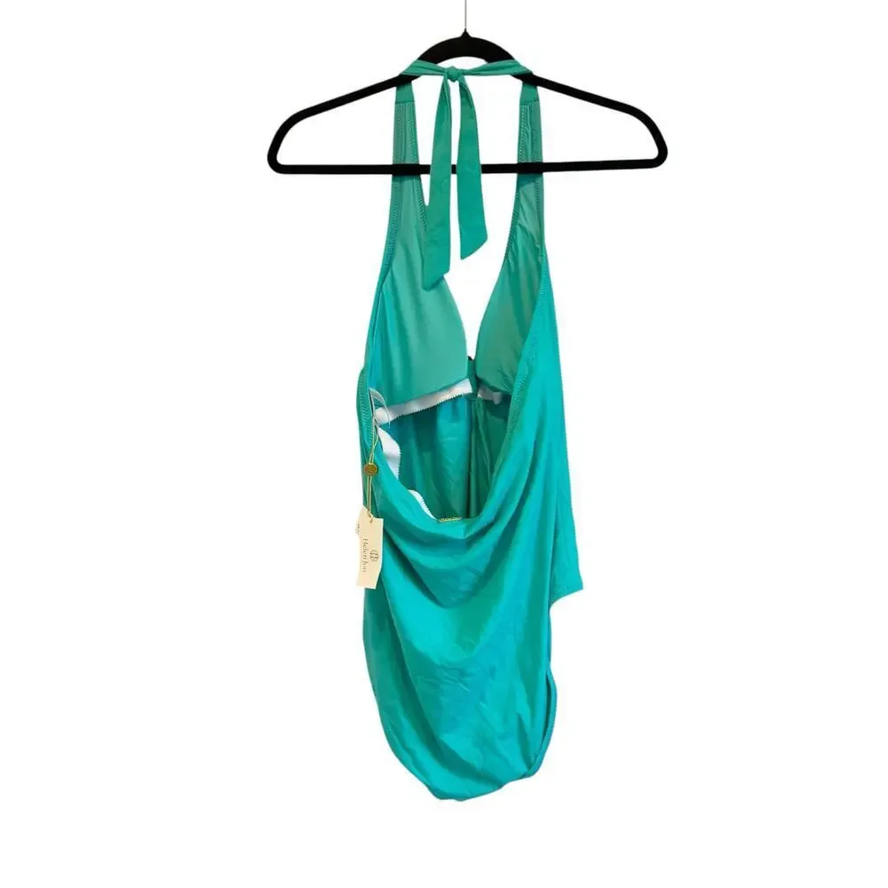 Helen Jon Women's Plunge Tortoise One-Piece Swimsuit Seafoam Aqua Size L NWT